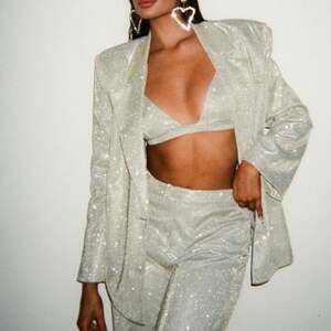 SLA The Label Paloma Champagne Gold Glitter Double Breasted Blazer NWT XL